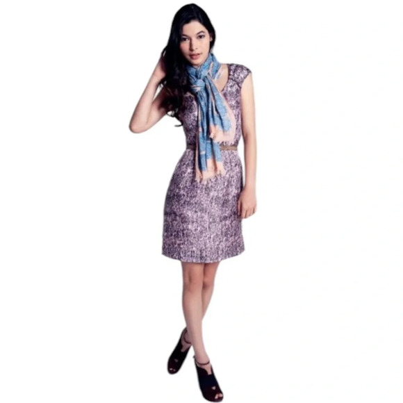 Banana Republic 100% Silk Gray/Pink/Purple Watercolor Classic Sheath Dress Sz. 4 - Picture 1 of 6